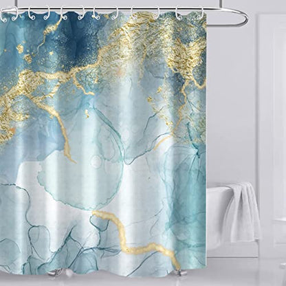 AWERT Teal Marble Shower Curtain for Bathroom Waterproof Quick-Drying Modern Abstract Shower Curtain Set with Hooks 60x72 Inch - color: Teal, size: 60"W x 72"L (Pack of 1)