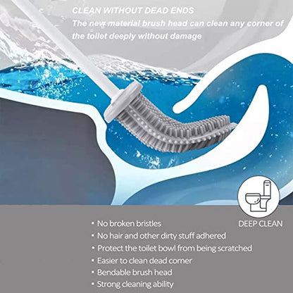 Toilet Brush with Holder Silicone Toilet Brush and Cleaning Brush for Household Bathroom Toliet Brush Set (White,Gray) - color: White,gray