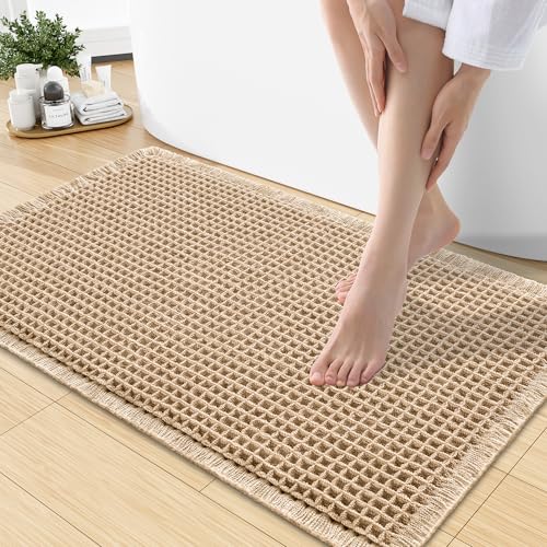 Smiry Waffle Bath Mat 30X18, Extra Soft Absorbent Bathroom Rugs, Brown | Non Slip Machine Washable Quick Dry Bath Rugs for Bathroom Floor, Tub, Shower, Home Decor Accessories - color: Brown, size: 30'' X 18''