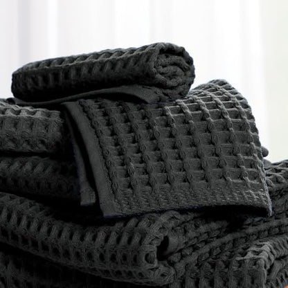 Stoneberry Home® 6-Piece Waffle Towel Set Cotton Black - color: Black