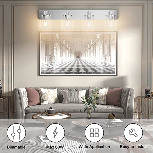 Aipsun Bathroom Vanity Light Farmhouse 4 Light Chrome Vanity Lighting Fixtures with Clear Glass Shade(Exclude Bulb) - color: Chrome, size: 4-Light
