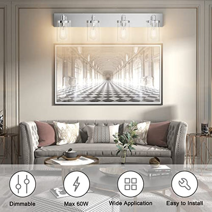 Aipsun Bathroom Vanity Light Farmhouse 4 Light Chrome Vanity Lighting Fixtures with Clear Glass Shade(Exclude Bulb) - color: Chrome, size: 4-Light