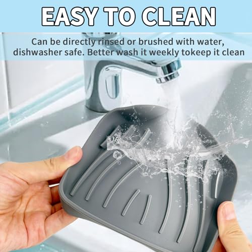 2 Pack Silicone Soap Dish with Drain, Self Draining Bar Soap Holder for Shower, Silicone Dish Soap Tray, Bathroom and Kitchen Sink Organizer, Grey - color: Grey