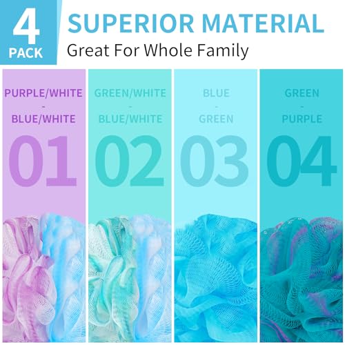 BCKENEY Bath Loofah Shower Sponge Body Back Scrubber Soft Mesh Shower Puffs Exfoliating Loofa for Women & Men Bath Accessories Cleaning Tool (4Pcs 75G, Extra Large) - size: 1 Count (Pack of 4)