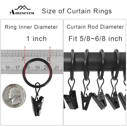 100 Pack Metal Curtain Rings with Clips, Drapery Clips with Rings, Drapes Rings 1 inch Inner Diameter, Fits Diameter 5/8 inch Curtain Rods, Black - color: Black, size: 1" I D 100 Pack