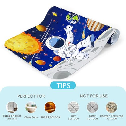 SHUCHING Baby Bath Mat for Tub Non Slip-40x16 Inch, Space Astronaut | Bathtub Mat for Kids & Toddler Mold Free, Long Shower Mat for Inside Shower with Suction Cup, Machine Washable - color: Space