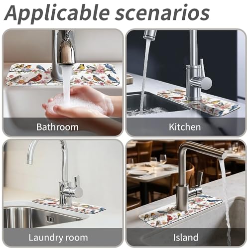 Faucet Fast Absorbent Pad - Songbirds On Branch Multi , Suitable For Kitchen, Bathroom, Island And Other Scenes - color: Songbirds on Branch Multi