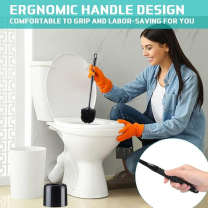 Roshtia 6 Sets Toilet Brush and Holder Set for Bathroom Cleaning Toilet Bowl Brush Scrubber with Caddy for Cleaning, 14.57 Height(Black) - color: Black