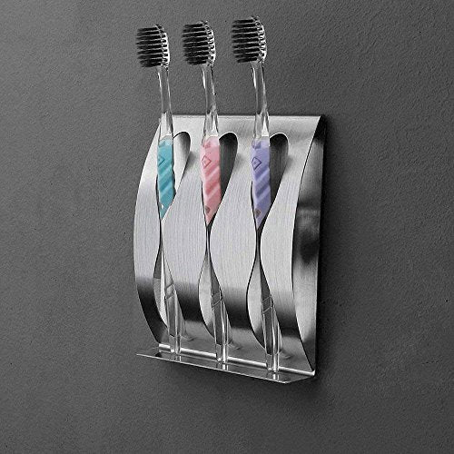 Stainless Steel Wall Mount Bathroom Toothbrush Holder, Bathroom Cabinet Organizer Accessories, 1 Toothbrush with 3M Self-Adhesive + 1 Toothpaste Holder Dispenser, Razor Holder