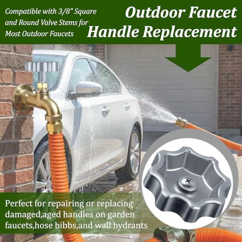 Outdoor Faucet Handle Replacement,Compatible with Outdoor Faucets | Adapter Fits 8 or 12-Point Broaches,Compatible with 3/8" Square Stems,Rust-Resistant Metal,Screws Included