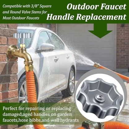 Outdoor Faucet Handle Replacement,Compatible with Outdoor Faucets | Adapter Fits 8 or 12-Point Broaches,Compatible with 3/8" Square Stems,Rust-Resistant Metal,Screws Included