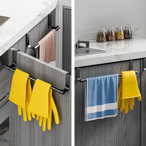 Over Door Towel Rack,Stainless Steel Kitchen Holder for Cabinet & Cupboard,Dish Towel Hanger Bar,Black - color: Black