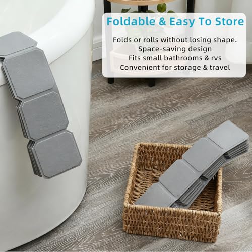Non-Slip Silicone Bathtub Mat, Foldable Bath Tub Mat, 14.9 x 27.5, Grey | Bathroom shower mat with suction cups, Machine Washable, Durable & Eco-Friendly, Large Drain Holes, Ideal for Family Use - color: Grey
