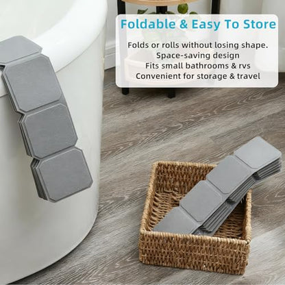 Non-Slip Silicone Bathtub Mat, Foldable Bath Tub Mat, 14.9 x 27.5, Grey | Bathroom shower mat with suction cups, Machine Washable, Durable & Eco-Friendly, Large Drain Holes, Ideal for Family Use - color: Grey