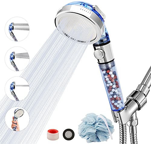 Filtered Shower Head - 59 Inch Expandable Handheld Hose, Leakproof Flexible Hose Extension, High Pressure Shower - style: 3 Spray Settings with Holder
