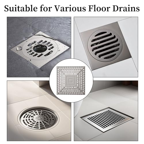 Square Silicone Shower Drain Hair Catcher, Prevents Clogs, Easy Clean & Install Bathroom Drain Cover for Shower/Tub/Sink, Fits Most Standard Drains, Grey - color: Gray