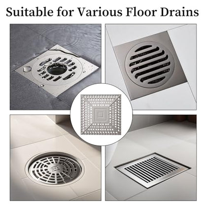 Square Silicone Shower Drain Hair Catcher, Prevents Clogs, Easy Clean & Install Bathroom Drain Cover for Shower/Tub/Sink, Fits Most Standard Drains, Grey - color: Gray