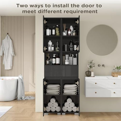 MHOM High Glossy Slim Bathroom Cabinet. 66.9" Tall Storage Cabinet with Drawer and Adjustable Shelves, Narrow Linen Cabinet for Bathroom, Laundry, and Living Room, Black - color: Black