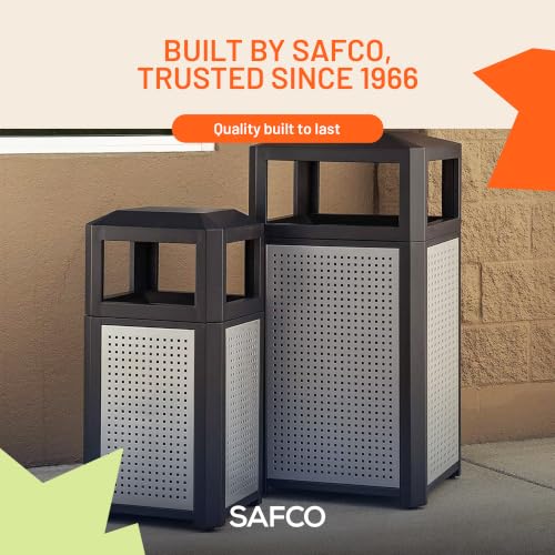 Safco Evos Steel Trash Can, 15 Gallons, Indoor and Outdoor Use, Commercial Garbage Can with Plastic Liner - size: 15 Gallon, style: Side Open