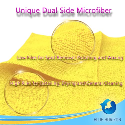 Blue Horizon Microfiber Cleaning Towels, Pack of 24, Ultra Soft Plush Washcloth, All Purpose Premium Microfiber Detailing Cleaning Cloths Reusable Shop Towels (16" x 16", Yellow) - color: Yellow