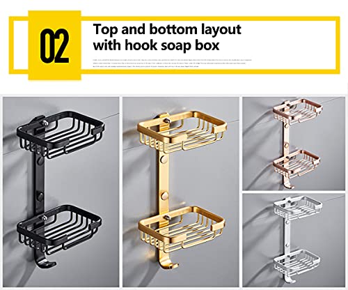 Soap Dish with Hook for Bathroom Shower Kitchen Sponge Holder Wall Mounted Rustproof No Drilling Adhesive Bar Soap Holder,Gold - color: Gold