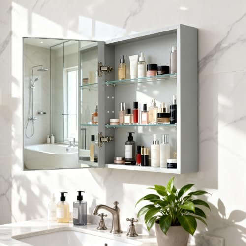 18"x 24"Bathroom Medicine Cabinet,Double-Sided Mirror Door | Silver Aluminium Frame,Lightweight,Sturdy and Attractive,Simple Wall-Mounted,Adjustable Shelves,Tempered Glass - size: 18"x 24"