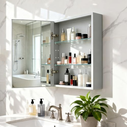 18"x 24"Bathroom Medicine Cabinet,Double-Sided Mirror Door | Silver Aluminium Frame,Lightweight,Sturdy and Attractive,Simple Wall-Mounted,Adjustable Shelves,Tempered Glass - size: 18"x 24"