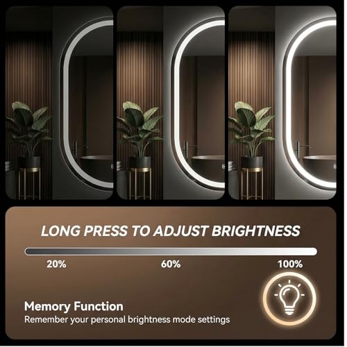 24"x40" LED Bathroom Mirror with Lights, Anti-Fog, Dimmable Backlit, Memory Function, Tempered Glass, Shatter-Proof, Lighted Vanity Mirror for Wall, Oval - size: 24"L x 40"W, style: Oval Style