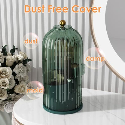 YOOLENS Makeup Brush Holder with Lid 360 Rotating Clear Dustproof Make Up Organizers for Vanity Bathroom Countertop, Green - color: Green