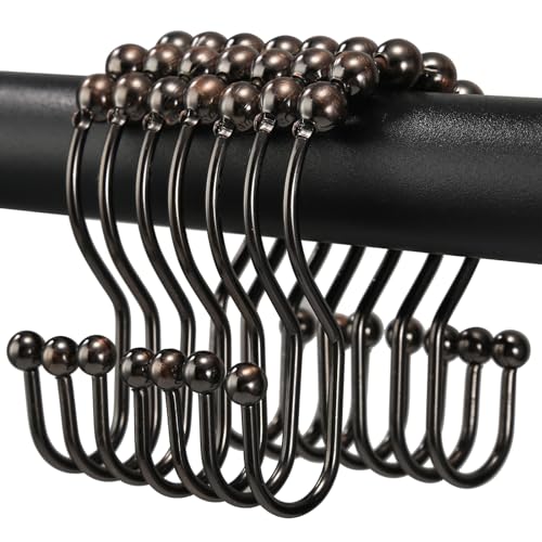 Shower Curtain Hooks, OEH Shower Curtain Rings, Bronze Shower Curtain Hooks Rust Proof, Smooth Gliding Metal Shower Curtain Rings Rust Proof, Double Shower Hooks for Shower Curtain, 12 Pcs, Bronze - color: Bronze, size: Classic Double Hooks