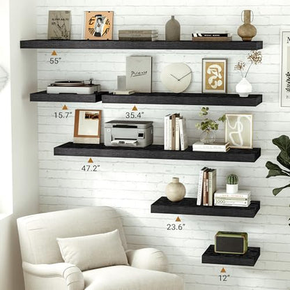 Vivelove 24 Inches Black Floating Shelves, 12 Inch Deep, Set of 2 | Invisible Brackets, Easy Mount Shelf with Hardware Kit, for Bathroom Bedroom Living Room Kitchen, Engineered Wood - color: Black, size: 23.6”wx12”dx1.5”h