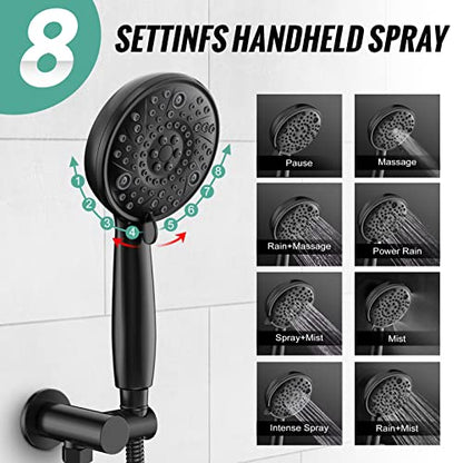 SR SUN RISE Shower Faucet - 8 Inch Multifunctional High Pressure Shower Head System with Handheld Shower Head Fixtures - Valve Included - Matte Black - color: Matte Black, size: 8 Inch