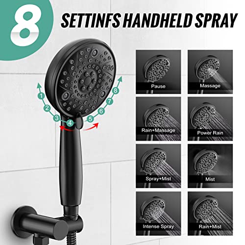 SR SUN RISE Shower Faucet - 8 Inch Multifunctional High Pressure Shower Head System with Handheld Shower Head Fixtures - Valve Included - Matte Black - color: Matte Black, size: 8 Inch
