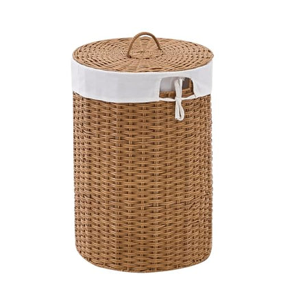 Round Wicker Laundry Hamper with Lid Handwoven Rattan Basket with Handles for Dirty Clothes, 2 Washable Liner Bags, No Assembly Required, Washable Basket, 60L - color: Rattan, size: 60L