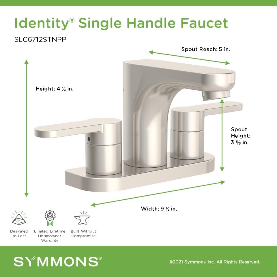 Symmons Identity 4 in. Centerset Two-Handle Three Hole Bathroom Sink Faucet with Push Pop Drain Assembly, Nickel SLC6712STNPP - color: Satin Nickel