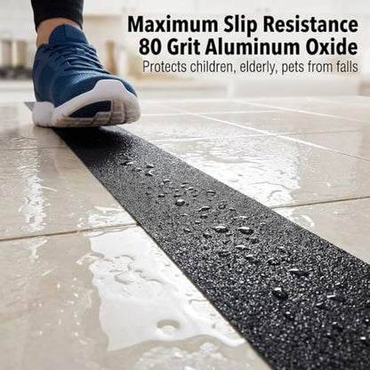 Black Anti Slip Tape 4 Inch x 33 Ft, Wide Heavy Duty Non Skid Grip Tape for Stairs Outdoor Steps Ramps Decks, Waterproof Traction Tape for Indoor Bathroom Kitchen Garage Commercial Safety - size: 4" x 33ft