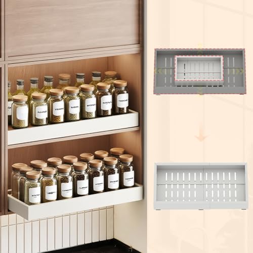 Fokyfok 2Pc Pull out Cabinet Organizer,18"-25"W,10"-13"D,Expandable | No Drill,Adjustable,Roll out Drawers,Adhesive Sliding Drawers,Slide out Shelves for Cabinets Without Lip,Kitchen,Pantry,White - size: (18"W-25"W)X(10"D-13"D)