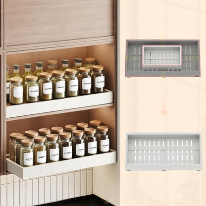 Fokyfok 2Pc Pull out Cabinet Organizer,18"-25"W,10"-13"D,Expandable | No Drill,Adjustable,Roll out Drawers,Adhesive Sliding Drawers,Slide out Shelves for Cabinets Without Lip,Kitchen,Pantry,White - size: (18"W-25"W)X(10"D-13"D)