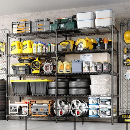 Garvee 71" Wide Storage Shelves Metal Shelving Units 5 Tier, 1325LBS | Heavy Duty & Adjustable Wire Shelving Rack, Standing/L-shaped, Use for Garage Kitchen Pantry Warehouse, Black - size: 70.5"Hx15.7"Dx71"W, 5-Layer