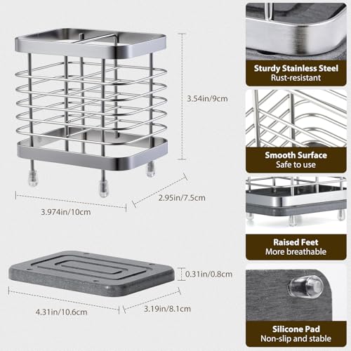 Shinowa Toothbrush Holder Wall Mounted for Bathroom 2 Slots, Silver | Stainless Steel Electric Toothbrush Toothpaste Holder with Fast Dry Tray, Adhesive and Countertop Bathroom Accessories - color: Silver