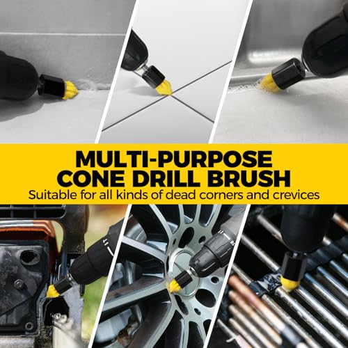 Holikme 6Pack Drill Brush Power Scrubber Cleaning Brush Extended Long Attachment Set All Purpose Drill Scrub Brushes Kit for Grout, Floor, Tub, Shower, Tile, Bathroom Black | 5 Head Sizes, Black Nylon Fibers, Power Scrubber Attachments for Tile, Tub, Show