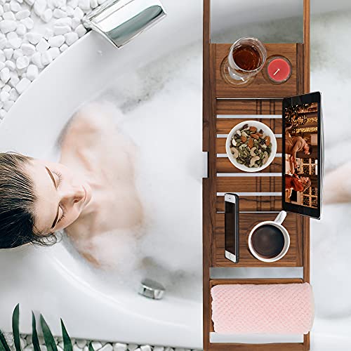 VaeFae Bamboo Shower Stool and Teak Bathtub Tray Bundle