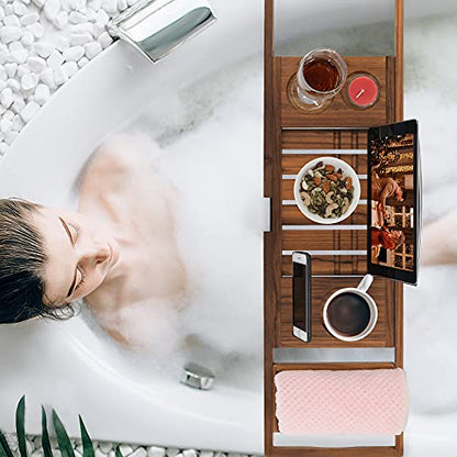 VaeFae Bamboo Shower Stool and Teak Bathtub Tray Bundle