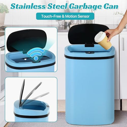 Dkeli 13 Gallon Trash Can Automatic Kitchen Trash Can 50 Liter Touch Free Garbage Can with Lid Brushed Waste Bin for Home Office Bedroom Bathroom, Blue - color: Blue, size: 15 x 10 x 24 inches