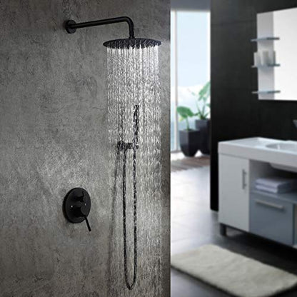 Voolan Rain Shower Head, High Pressure High Flow All Metal Rainfall Shower Head, Ultra-Thin Design-Pressure Boosting, Universal Wall and Ceiling Mount (10 Inch, Black) - color: Matte Black, size: 10 Inch