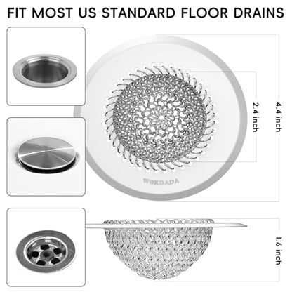 Hair Trap for Shower Drain, 4.4" Anti-Clog Tub Drain Cover, Silvery White | Reversible Flip Clean, Anti-Clog Mesh, Fast Drainage, Anti-Slip Base, Rust-Proof, for Bathtub & Shower Drains, Patented - color: Silvery White