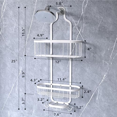 White Hanging Shower Caddy, 3-Tier Bathroom Organizer with Soap Dish, Rust Resistant, Quick Dry, Assembly Required - color: White