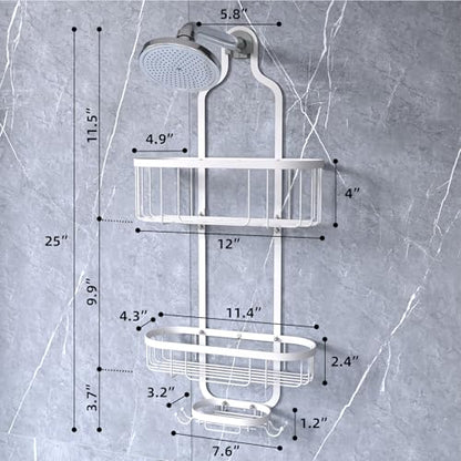 White Hanging Shower Caddy, 3-Tier Bathroom Organizer with Soap Dish, Rust Resistant, Quick Dry, Assembly Required - color: White