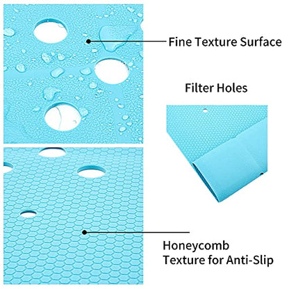Webos Shower Mat for Textured Surface：Silicone Non Slip Shower Mat Without Suction Cups Foldable - Square Bath Mat for Reglazed Tub Textured Shower Floor (Blue, 21x21 Inches) - color: Blue