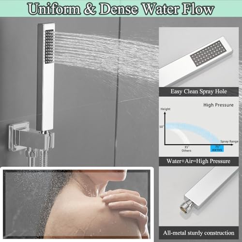 Hand Shower Wand Handheld Shower Spray High Pressure Single Function Luxury Hand Showerhead Polished Chrome - color: Polished Chrome, style: Square